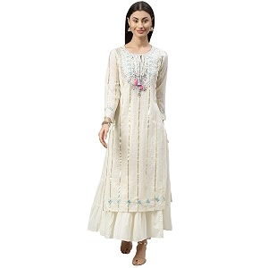 Ishin Womens Cotton Regular Fit Anarkali Embellished