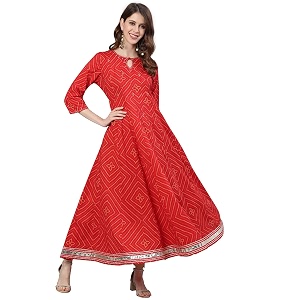 ishin Womens Cotton Anarkali Embellished Gotta Patti