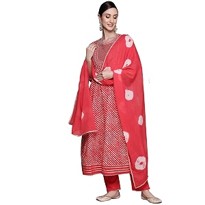 ishin Womens Cotton Blend Embroidered Anarkali Kurta