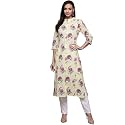 ishin Women39s Cotton Cream Embellished A-Line Kurta