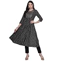 ishin Women39s Cotton Embellished Black A-Line Kurta