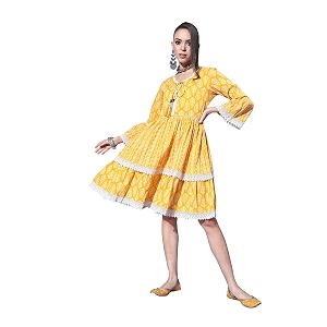 ishin Womens Cotton Embroidered A-Line Mini Dress