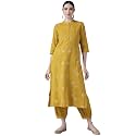 ishin Women39s Cotton Mustard Yellow Embroidered A-Line