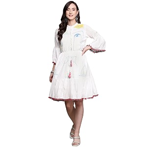 ishin Womens Embroidered A-Line Knee Length Dress