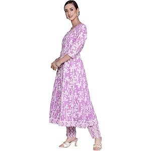 ishin Womens Mauve Embroidered Anarkali Kurta with