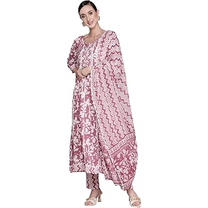 ishin Womens Mauve Embroidered Anarkali Kurta with