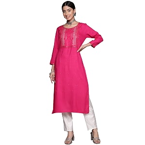ishin Womens Viscose Straight Embellished Straight Kurta