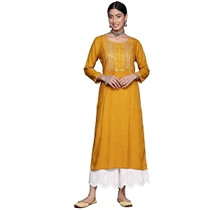ishin Womens Viscose Straight Embellished Straight Kurta