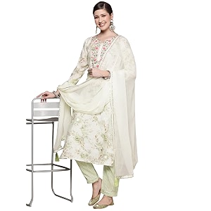 ishin Womens Off White Gotta patti A-Line