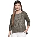 ishin Women39s Olive Embroidered High-Low Regular Fit