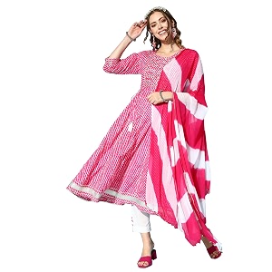 ishin Womens Pink White Embroidered Anarkali
