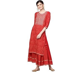 ishin Womens Rayon Black Embellished A-Line Kurta