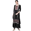 ishin Women39s Rayon Black Embellished A-Line Kurta