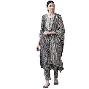 ishin Womens Rayon Burgundy Embellished A-Line Kurta