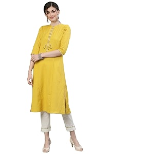 ishin Womens Rayon Burgundy Embellished A-Line Kurta