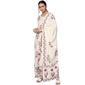 ishin Womens Rayon Burgundy Embellished A-Line Kurta