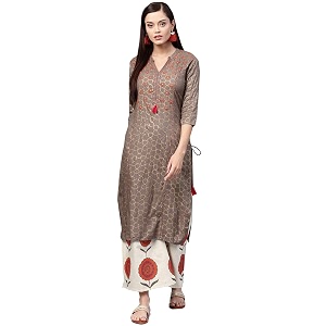 ishin Womens Viscose Rayon A-Line Embroidered Thread