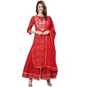 ishin Women39s Red Bandhani Embroidered Straight Kurta