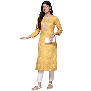 ishin Womens Silk Ethnic Motifs Mustard Straight
