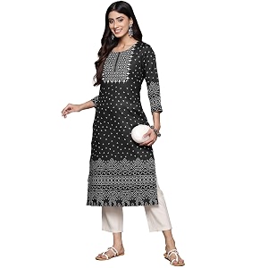 ishin Womens Silk Ethnic Motifs Black Straight