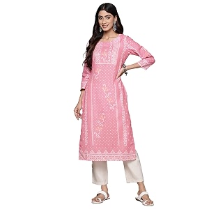 ishin Womens Silk Ethnic Motifs Pink Straight