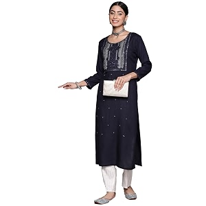 ishin Womens Viscose Straight Embellished Straight Kurta