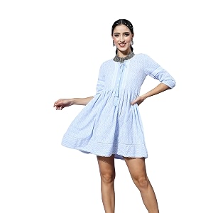 ishin Womens Cotton Embroidered A-Line Mini Dress