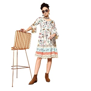 ishin Womens Floral Empire Knee Length Dress