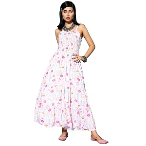 ishin Womens Floral Smocked Midi Dress