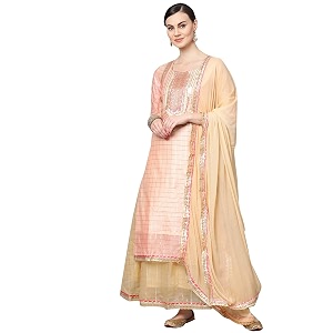 ishin Womens Chanderi Silk Kurta Set