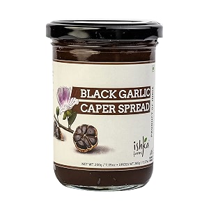 ishka farms organic black garlic caper spread - 200g use as toast spread healthy and tasty breakfast great on sandwiches