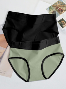 ISHUVILLA Women Hipster Black Light Green Panty