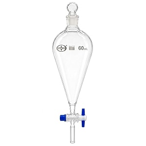 isko borosilicate glass heavy wall conical separating funnel with interchangeable glass stopper and full teflon ptfe stopcock 60ml capacity