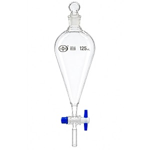 isko borosilicate glass heavy wall conical separating funnel with interchangeable stoppers and fully teflon ptfe stopcock 125ml capacity