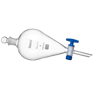 isko borosilicate glass heavy wall conical separating funnel with interchangeable stopper and fully teflon ptfe stopcock 1000ml capacity