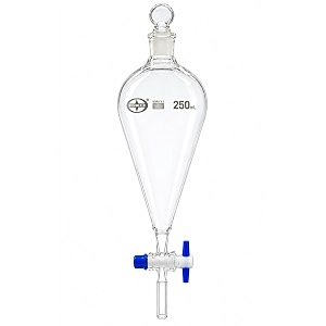 isko borosilicate glass heavy wall conical separating funnel with interchangeable glass stopper and fully teflon ptfe stopcock 250ml capacity