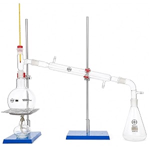 isko home distiller glass distilling distillation apparatus chemistry lab glassware kit with stand ring and other parts shown