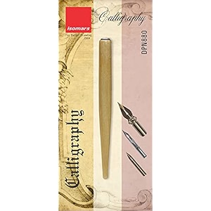 isomars wooden calligraphy pen holder with 3 assorted nibs
