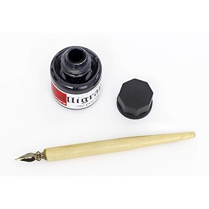 isomars wooden manga dip pen set with 2 nibs amp 35ml black ink