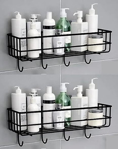 istar mounted storage organizer for bathroomliving hall pack of 2 iron wall shelf number of shelves - 1 black