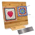 Iswabard 13x13 Inch Blocking Mats Blocking Board for Crocheting with 15 Stainless Steel Rods Crochet Blocking Board Large Base Bamboo Granny Square (Bamboo-C13‘’)