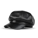 iSWEVEN French Beret Cap All Season Unisex Artist Newsboy Hats, Ascot PU Leather British Style Adjustable Women's Caps (WBC8110, Free Size)
