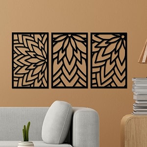 pre-laminated pine wood floral pattern wall art set of 3 for home dcor and office