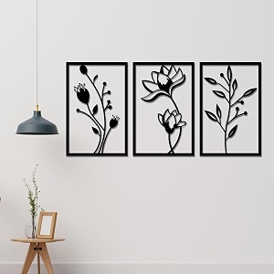 wooden pre-laminated flower wall art for home dcor items  wall dcor items  room decoration items for bedroom wall hanging decoration  home dcor items for wall  gift items  set of 3