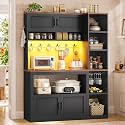 Itaar Farmhouse Bakers Rack Coffee Bar Cabinet with Storage, Power Outlet