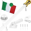 This Italy Flag 3x5 ft with White Pole Kit: Longest Lasting Italian Flag, Embroidered Image, Brass Grommets, 6 Ft No Tangle Flagpole Aluminum and 1-Position Flag Pole Bracket