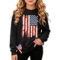 Ithalt Kids USA Sweatshirt Boys Girls 4th of July Shirt American Patriotic Pullover with Embroidered Side Slits 5-14y