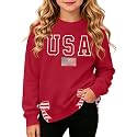Ithalt Kids USA Sweatshirt Boys Girls 4th of July Shirt American Patriotic Pullover with Embroidered Side Slits 5-14y