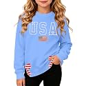 Ithalt Kids USA Sweatshirt Boys Girls 4th of July Shirt American Patriotic Pullover with Embroidered Side Slits 5-14y