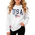 Ithalt Kids USA Sweatshirt Boys Girls 4th of July Shirt American Patriotic Pullover with Embroidered Side Slits 5-14y
